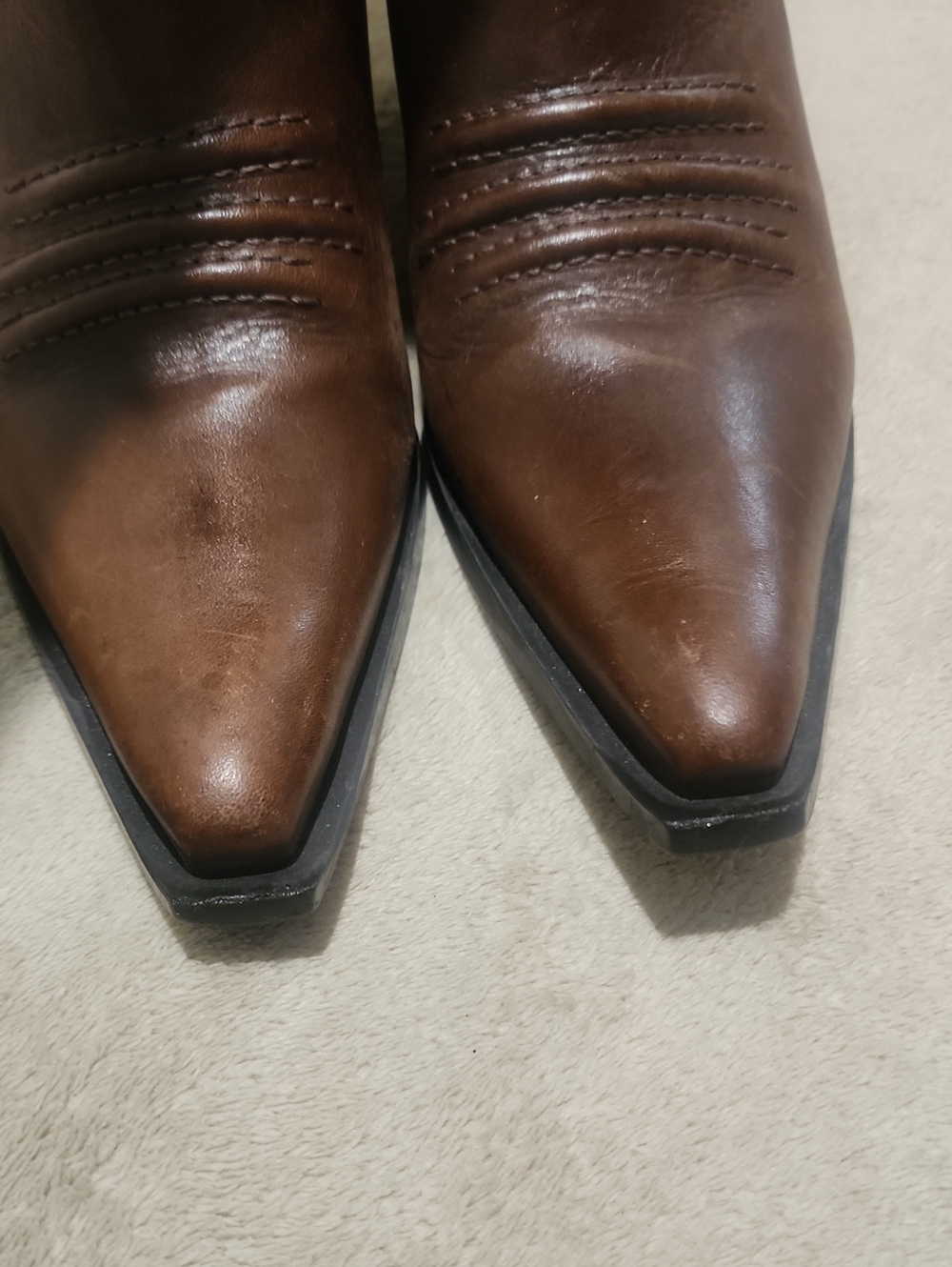 Vintage Nine West Brown Leather Butterfly Western Boots with Cream Teal Accents. - Picture 7 of 12